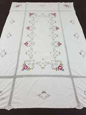 Vintage Hand Embroidered Tablecloth Exquisite Antique Linen 250x165cm picture