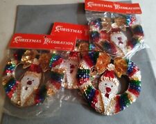 4 Vtg Heart Wreath W/Santa Ornaments Christmas Holiday Sequins Craft Decor NWT picture