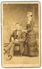 Antique CDV Circa 1870s Beautiful Couple Victorian Era Clothing Suit & Hat picture