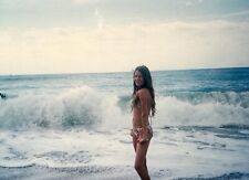 2000s Vintage Photo Pretty Lady Bikini Attractive Pose Beach Seashore Waves picture