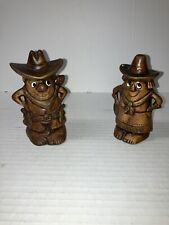 Vintage Wooden Carved Cowboy Cowgirl Salt Pepper Shakers Treasure Craft picture