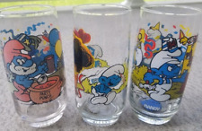 Vintage 1980s  Lot of 3 Smurf Drinking Glasses Handy Jokey Papa Smurf picture