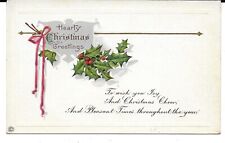HEARTY CHRISTMAS GREETINGS , VINTAGE 1907 CHRISTMAS POSTCARD , UNPOSTED P451 picture