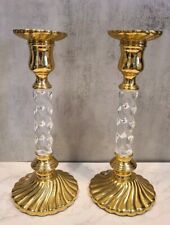 Pair of Scalloped Brass and Twisted Lucite Taper Candlestick Holders 11