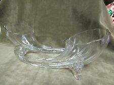Vintage Hand Blown Crystal Clear Cornucopia Vase pair Ribbed Design w/Feet picture