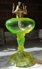 Aladdin Mantle Lamp Co. 3 Face Complete Vaseline Uranium Glass Oil Lamp picture