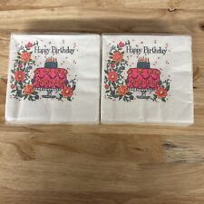 Vintage Reeds Rembrandt 48 10” X 10” Birthday  Napkins Pink Cake Flowers 1960’s picture
