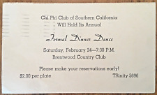 VTG Chi Phi Fraternity Dinner Dance Invitation Postcard 1940 ~ Brentwood CA CC picture