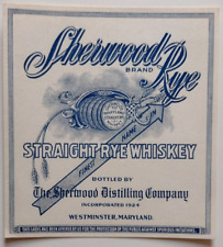 1930s 1940s Sherwood Rye Whiskey Bottle Label Unused NM Maryland picture