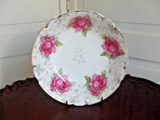Vintage Large Porcelain Round Bowl w Hand Painted 5 large Pink Roses 10