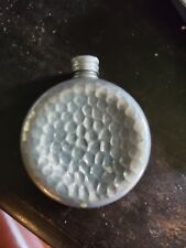 Vintage Antique English Pewter Round Flask Hammered Screw Cap picture
