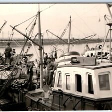 c1950s Spain Spanish Fishing Ships Snapshot Real Photo Boats Fishermen Vtg A136 picture