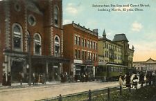 circa 1910 Elyria Ohio postcard, Interurban Station, trolley, street,   OH picture