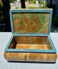 Vintage Genuine Hand Carved Marbled Alabaster Trinket Box Hinged Made in Italy picture