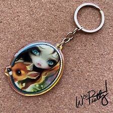 Big Eye Girl w/ Cute Deer Acrylic KeyFob Keychain - Jasmine Becket Griffith Art picture