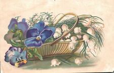 Vintage Postcard 1900's Beautiful Pansy Pansie Flowers in a Basket Art Painting picture
