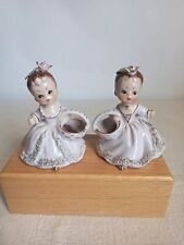 Ucagco Vintage Japan 2 Girls With Basket Pink Spaghetti Trim Side Eye Figurines  picture