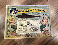 VINTAGE 1962 USS SHARK SSN-591 SUBMARINE DEEP DIVE DIPLOMA W/ MERMAIDS NAVY picture