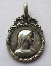VINTAGE ANTIQUE ROSA MYSTICA VIRGIN MARY RELIGIOUS MEDAL CHARM PENDANT SILVER picture