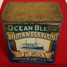 Vintage Rare BLUE Ocean Blend Tea Co. Indian & Ceylon Tea Tin. 7.25