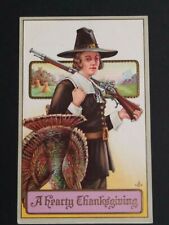 A Hearty Thanksgiving Pilgrim Gun Turkey Embossed c1910s Series #256A Postcard picture