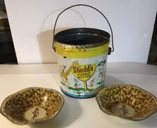 Vintage Shedd's Peanut Butter Round Tin Container No Lid & Mr Peanut Metal Bowls picture