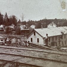 Antique 1874 Mill River Flood Disaster Northampton NH Stereoview Photo Card 1736 picture