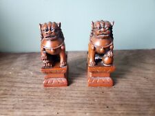 Vintage Chinese Foo Dog Guardian Lion Resin Red Brown Bookend Large 4.75