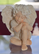Vintage RESTING CHERUB Angel Wings Resin Polymer WHITE & FLESH TONE 5 in. picture