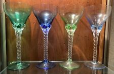 1950s Vintage Blefeld Twisted Stem 4 Set Multi Color Wine Sherry Cordial Glasses picture