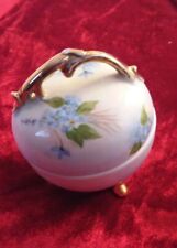Vintage Porcelain Hand Painted Floral Round Footed Trinket Dish Lid Signed 1971 picture
