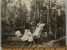 2 Antique Photos Edwardian Era Men Women Box Camera in the Forest 4 1/2 x 6 picture
