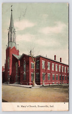 c1908~Evansville Indiana IN~St. Marys Church~Downtown~Cherry St~Antique Postcard picture