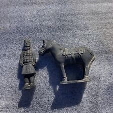 Vintage 4” & 4.5” Chinese Terracotta Warrior & Horse Ancient Statues/Sculptures picture