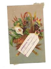 Basket of Fall Flowers Presented to Tag No Advertising Vict Card c1880s picture