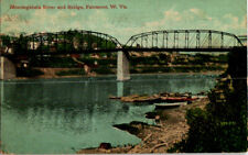 Monongahela River and Bridge, Fairmont, West Virginia postcard. Cancel 1913 picture