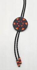 Vintage Native American Navajo Beaded Bolo Tie, 19 Inch, Leather Cord Colorful  picture
