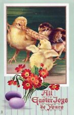EASTER - Chicks, Straw And Flowers All Easter Joys Be Yours Tuck Postcard - 1911 picture