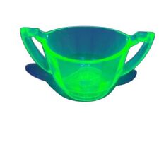 Vintage Green Vaseline Uranium Depression Glass Sugar Bowl With Handles picture