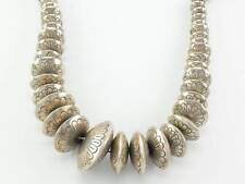 Vintage Native American Sterling Silver Graduated, Stamped Disc Bead Necklace picture