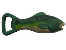 Vtg Heavy Metal Fish Fishing Hand Painted Bottle Opener Green 4 1/4