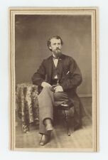 Antique CDV Circa 1860s Handsome Man With Goatee Beard in Suit Sitting in Chair picture