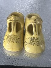 Vintage Yellow & Gold Porcelain Ceramic Hand Painted Pair Shoes Small Chip. picture