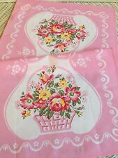 New LuRay Vintage Style Pretty Kitchen Tea Towel - Beautiful PINK Floral BASKET picture