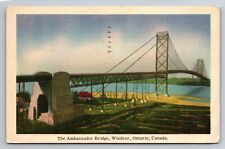 The Ambassador Bridge Windsor Ontario Canada Linen Posted 1950 Postcard picture