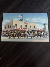 LINEN Postcard--NEW MEXICO--Grants-Fourth of July parade-Hotel Yucca Cafe Horses picture