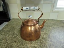 Vintage Copper Stovetop Tea Kettle & Lid Ceramic Handle Used Vintage Read picture