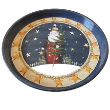 Dept 56 Once Upon A Starry Night Set of 5 Round Metal Christmas Santa Trays picture