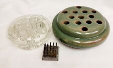 3 Vintage Flower Frogs Haeger Green Pottery Clear Glass Small Metal Spikes picture