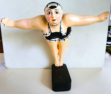 VINTAGE LARGE HAND PAINTED WHIMSICAL BATHING BEAUTY DIVING STATUE 13 1/2